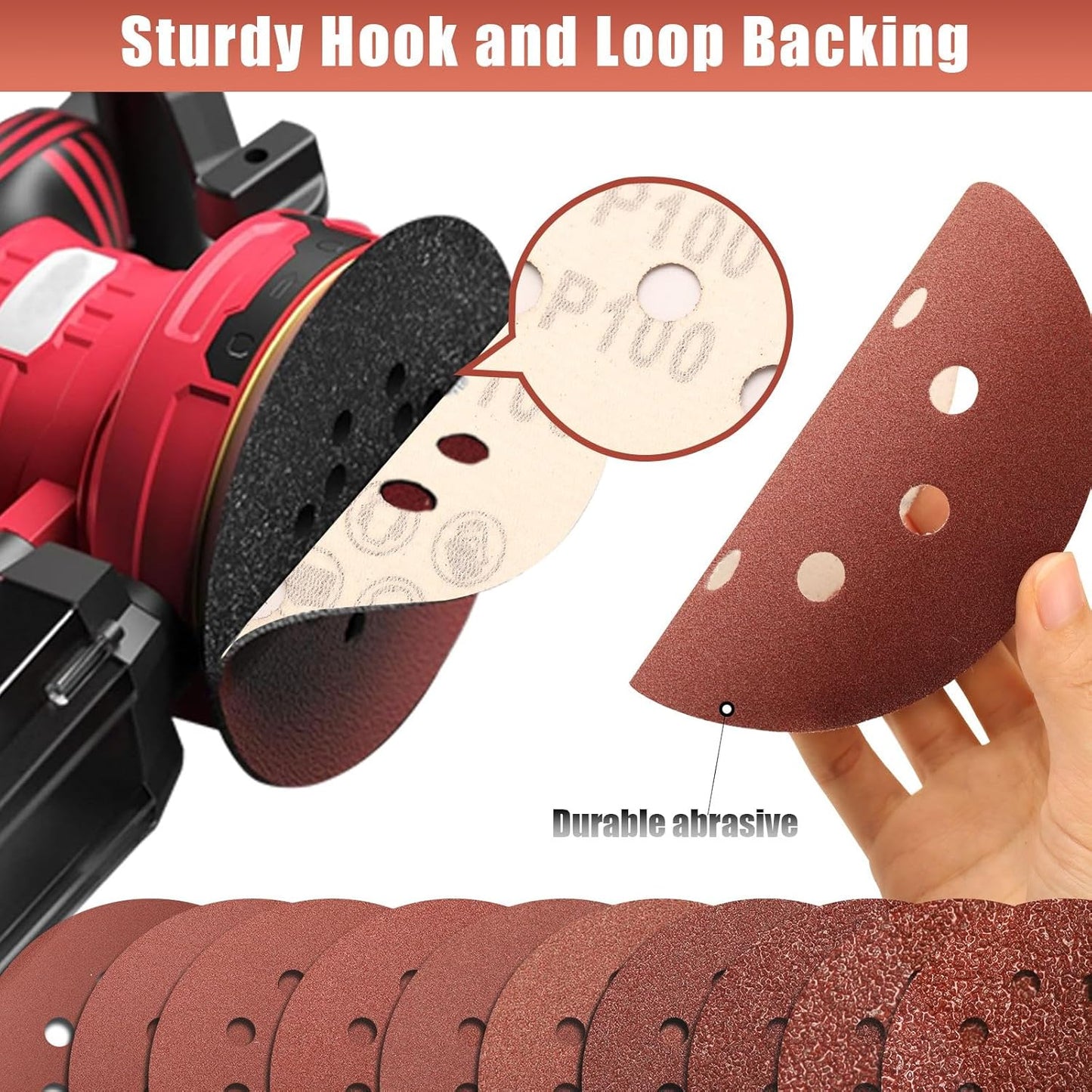 100 Grit 5 Inch Sanding Discs Hook and Loop Sandpaper, 150 PCS 8 Hole Adhesive Coarse Sand Paper for Random Orbital Sander