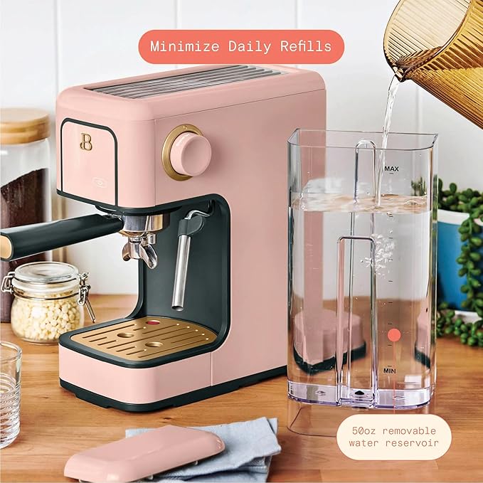 Beautiful 20-Bar Slim Espresso Machine | Single & Double Shot Programmable Brewing, Compact 4.7-in Width, Stainless Cup Warmer, Auto Shut-Off, 50 oz Tank (Rose)