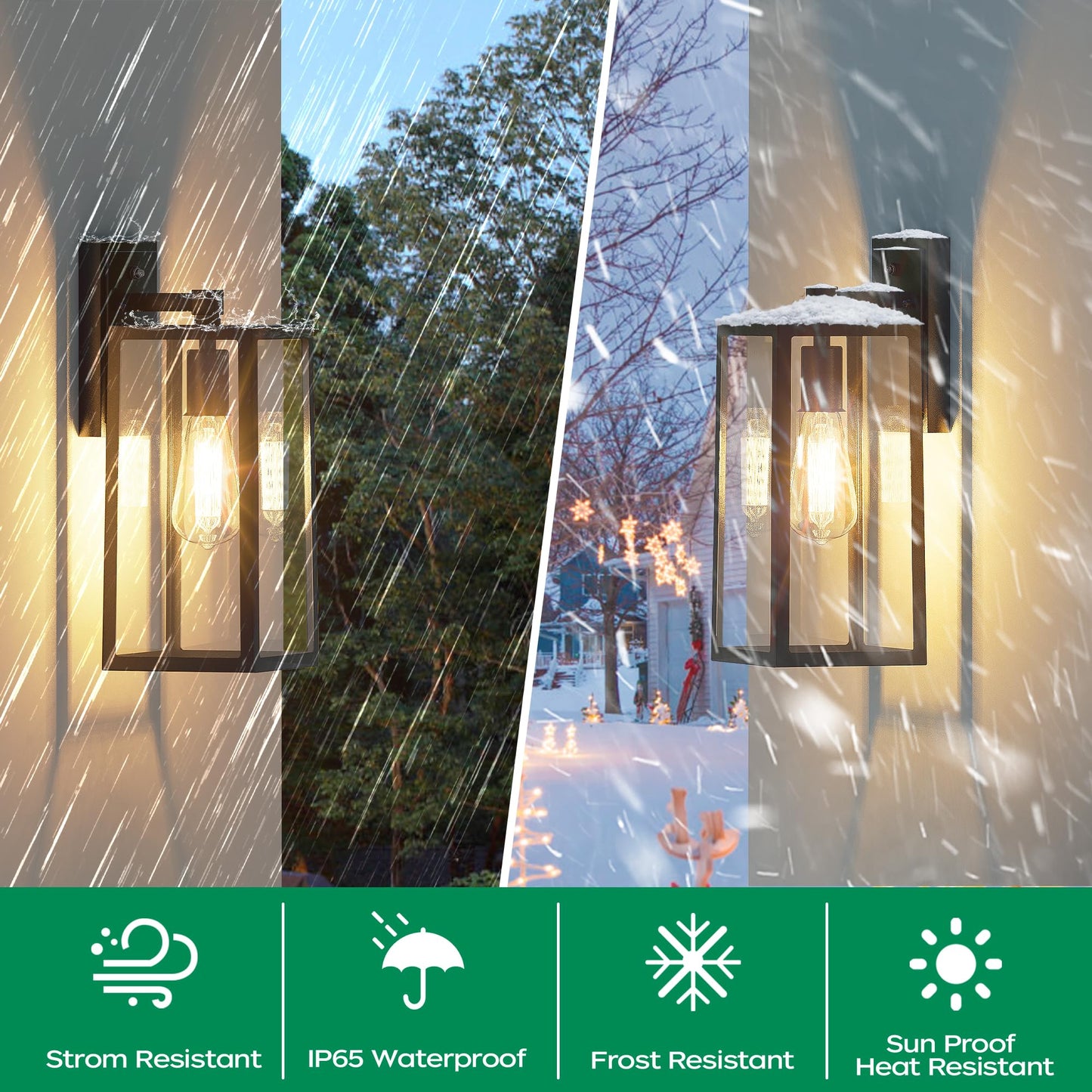 Partphoner Outdoor Wall Light Fixtures, Waterproof Black Aluminum Sconces, 2 Pack, Model Pa-Wl-2, Clear Glass, Anti-Rust For Porch/Garage