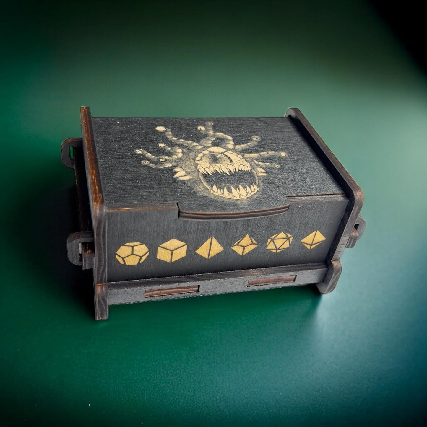 Dice Box - BLACK - 6x4x3 Also holds jewelry and great for desks and desk top items (Beholder)