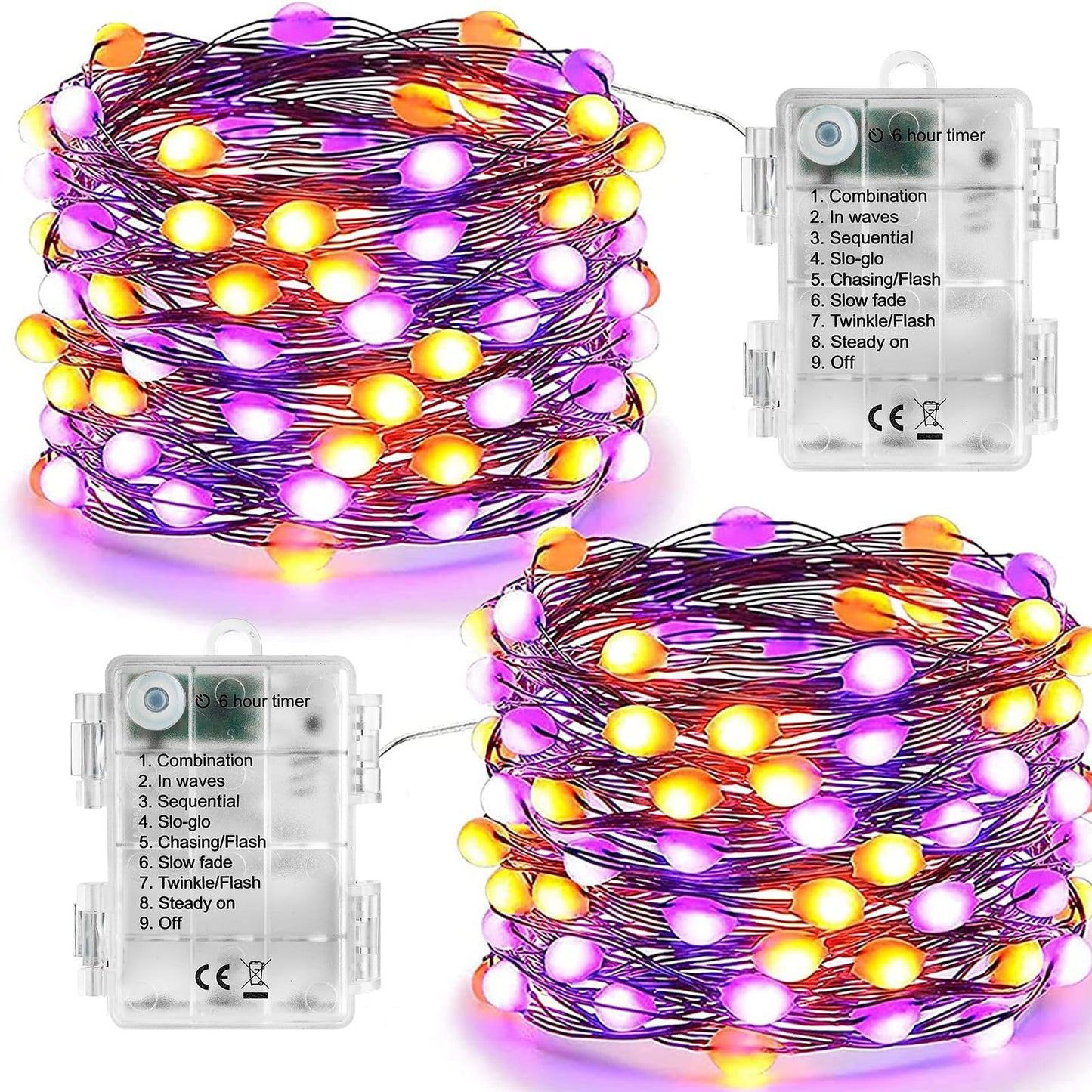 Joomer Halloween String Lights, 50 LED, 17.59ft, 8 Modes, Waterproof, Orange & Purple, Model 693cefbf-955a-488c-a272