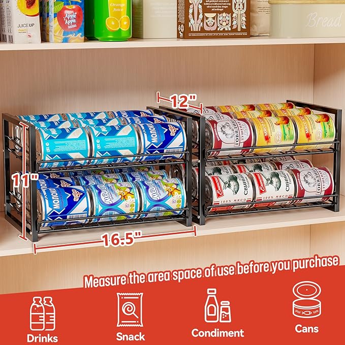 SUFAUY Stackable Can Rack Organizer for Pantry, 2 Tier Soda Canned Food Storage Holds Up to 60 Cans, Steel Square Frame, 2 Pack
