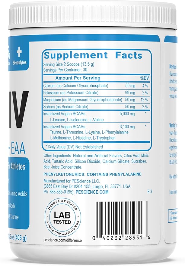 PEScience Amino IV BCAA & EAA Powder, Strawberry Lemonade, 60 Scoop, Essential Amino Acids, Taurine, Electrolytes for Hydration and Muscle Recovery, Sugar Free for Men & Women, Post Workout