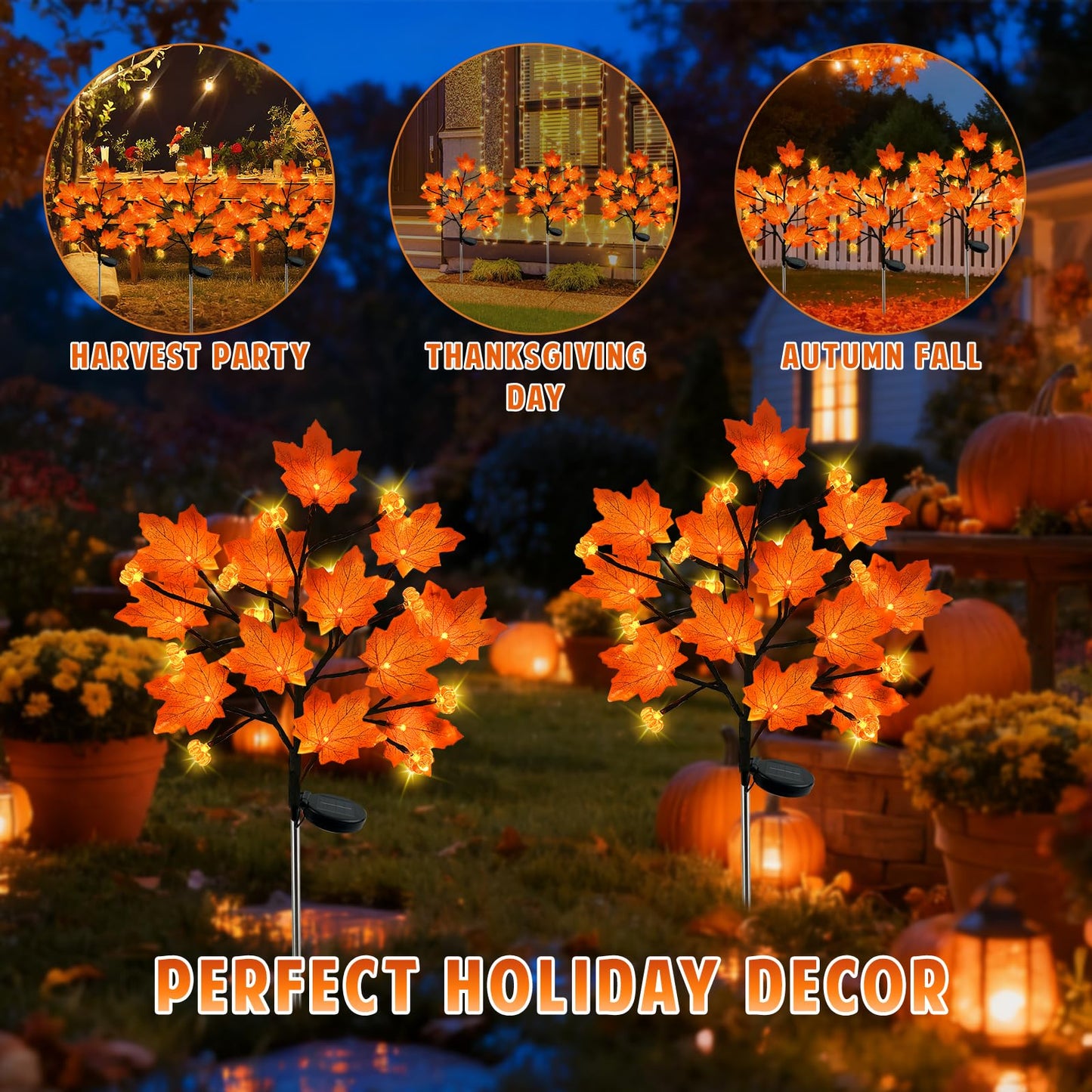 Laiamer 4Pack Fall Solar Lights Outdoor Decorative  Waterproof 80Led Orange Solars Lights Outdoor With 8 Modes  Pumpkin Solar Light For Fall Yard Outside Halloween Thanksgiving Decorations
