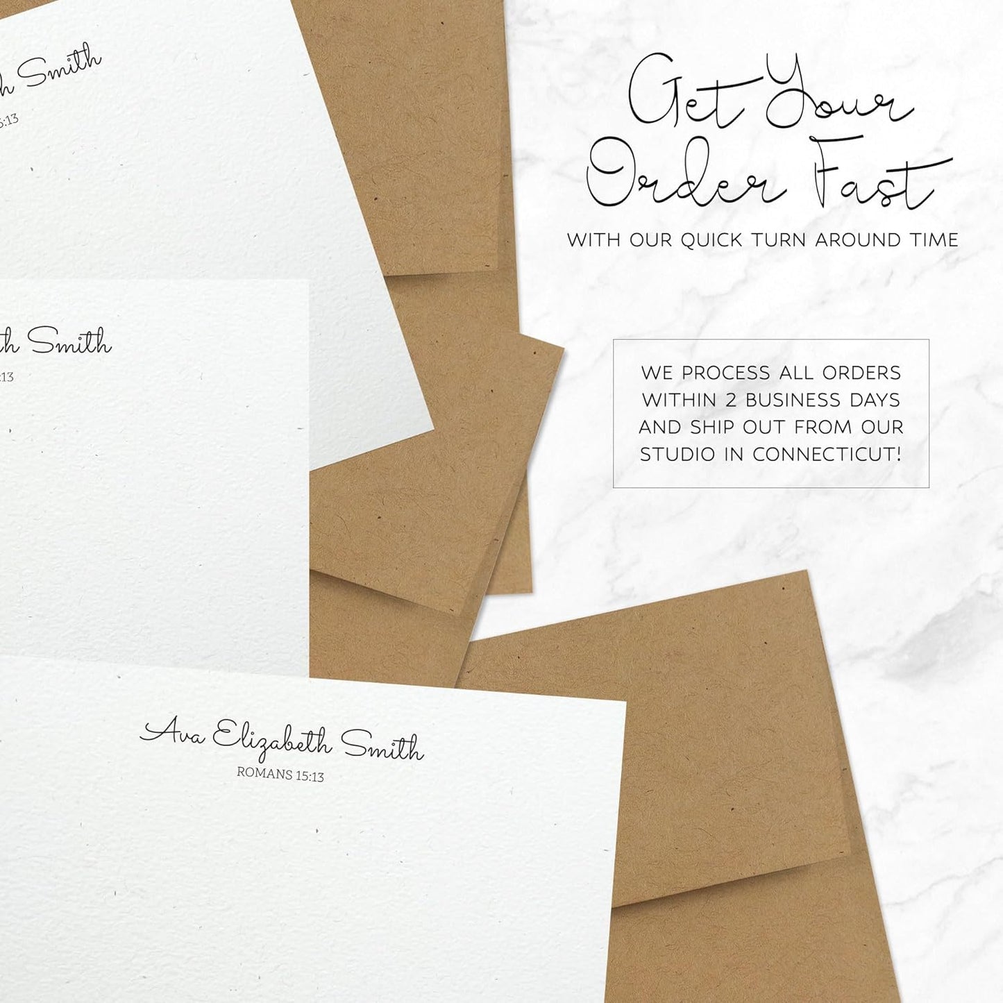 Personalized Note Cards – Custom Flat Stationery Set with Name – Personalized Thank You Cards – Elegant Personalized Stationery for Women (Ava Elizabeth)