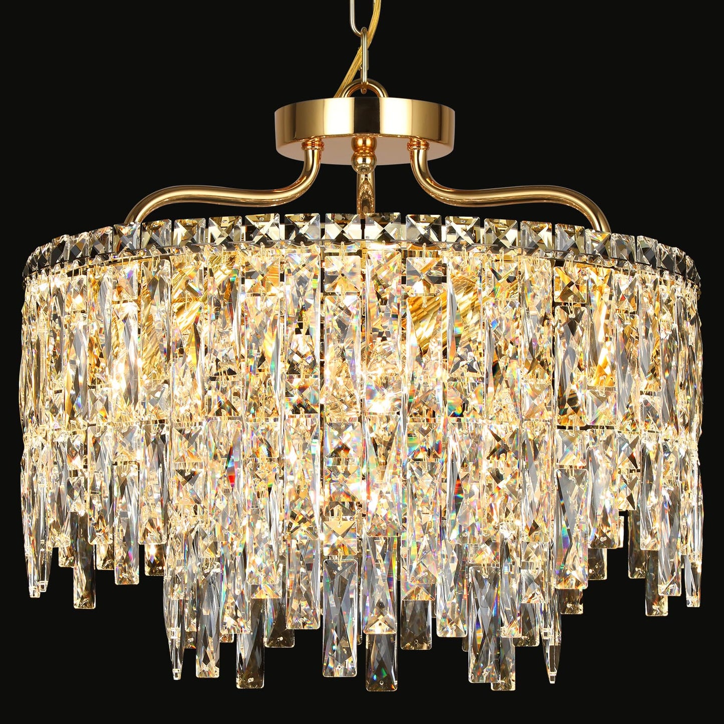 6 Light Gold Crystal Chandelier | Modern Crystal Chandeliers For Dining Room Light Fixture | stylish Ceiling Pendant Lighting For Living Room | Bedroom | Entryway | Foyer | Staircase | Barthroom