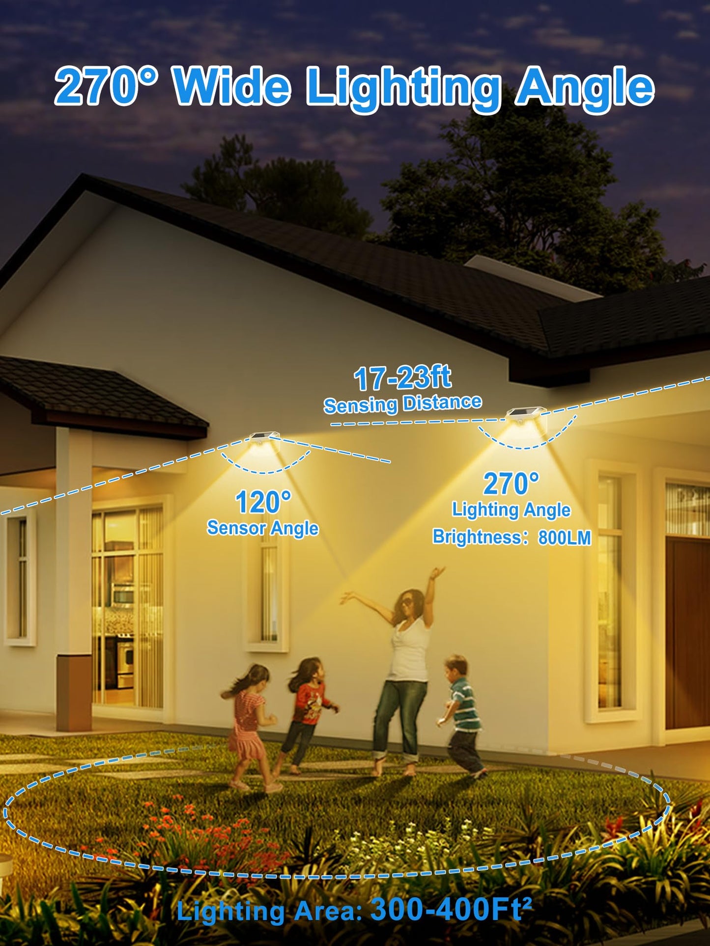Lansow Solar Motion Lights Outdoor 6 Pack, 188 Led, Ip65 Waterproof, Warm White, 3 Modes, For Yard & Garden