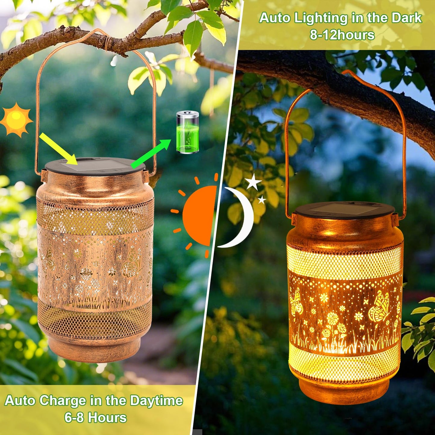 2 Pack Butterfly Solar Lanterns Outdoor Waterproof Solar Garden Decor  Birthday Gifts For Christmas Women Mom Grandma  Metal Hanging Lights With Shepherd Hook For Outside Yard Patio Pathway Porch