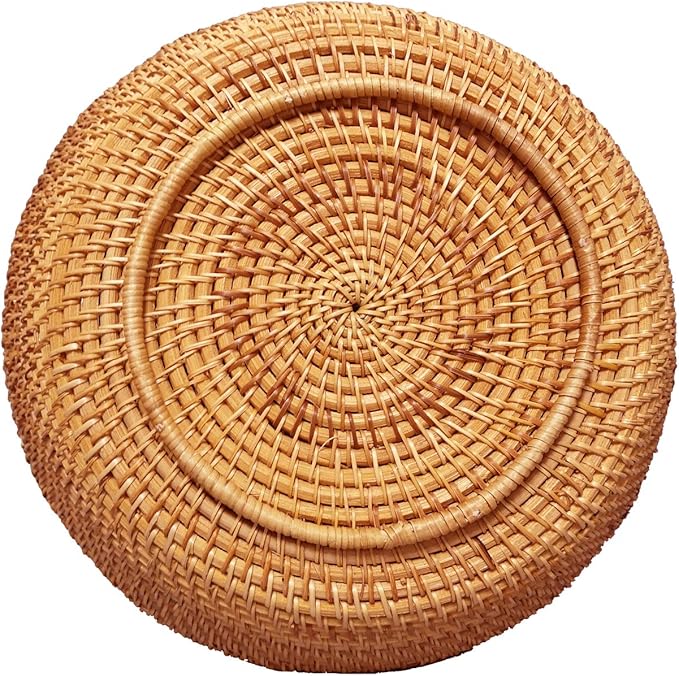 i-lan 4 Sections Round Wicker Snacks Nuts Candy Serving Basket, Handwoven Fruit Basket Tray Food Plate Storage Organizers Valet Tray for Keys, Wallets,Party