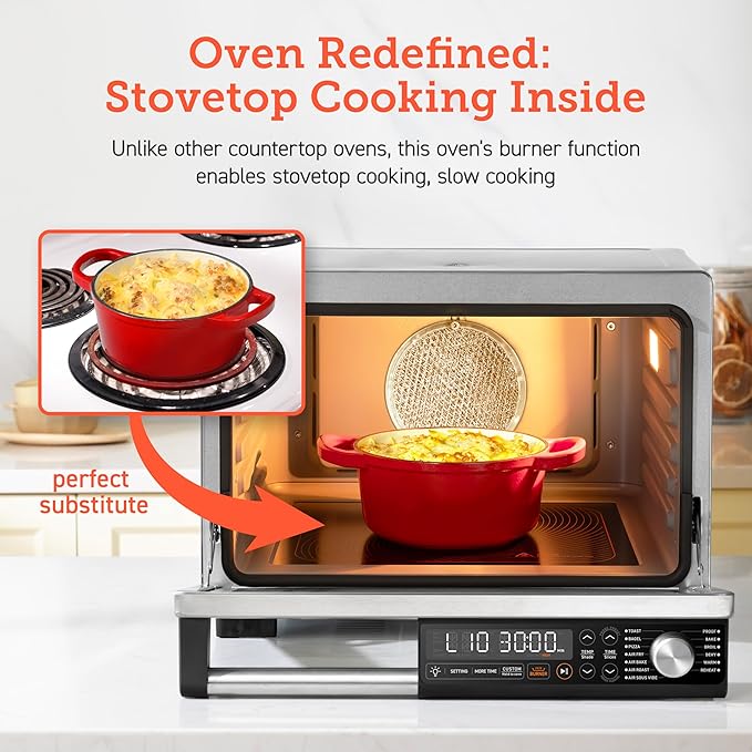 COSORI Ceramic Air Fryer Toaster Oven Combo, 13-in-1 Flat-Sealed Heating Elements for Easy Cleanup, Innovative Burner Function, 8 Accessories & Recipes, 26QT, Silver, Stainless Steel