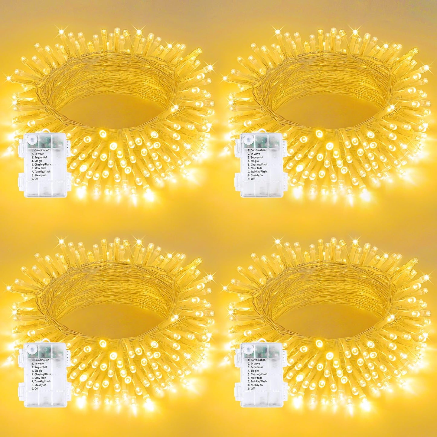 4 Pack Christmas String Lights Battery Operated With Timer  66Ft 200 Led Waterproof Twinkle Lights  8 Modes Fairy Light For Indoor And Outdoor Bedroom Garland Tree Christmas Decorations (Warm White)