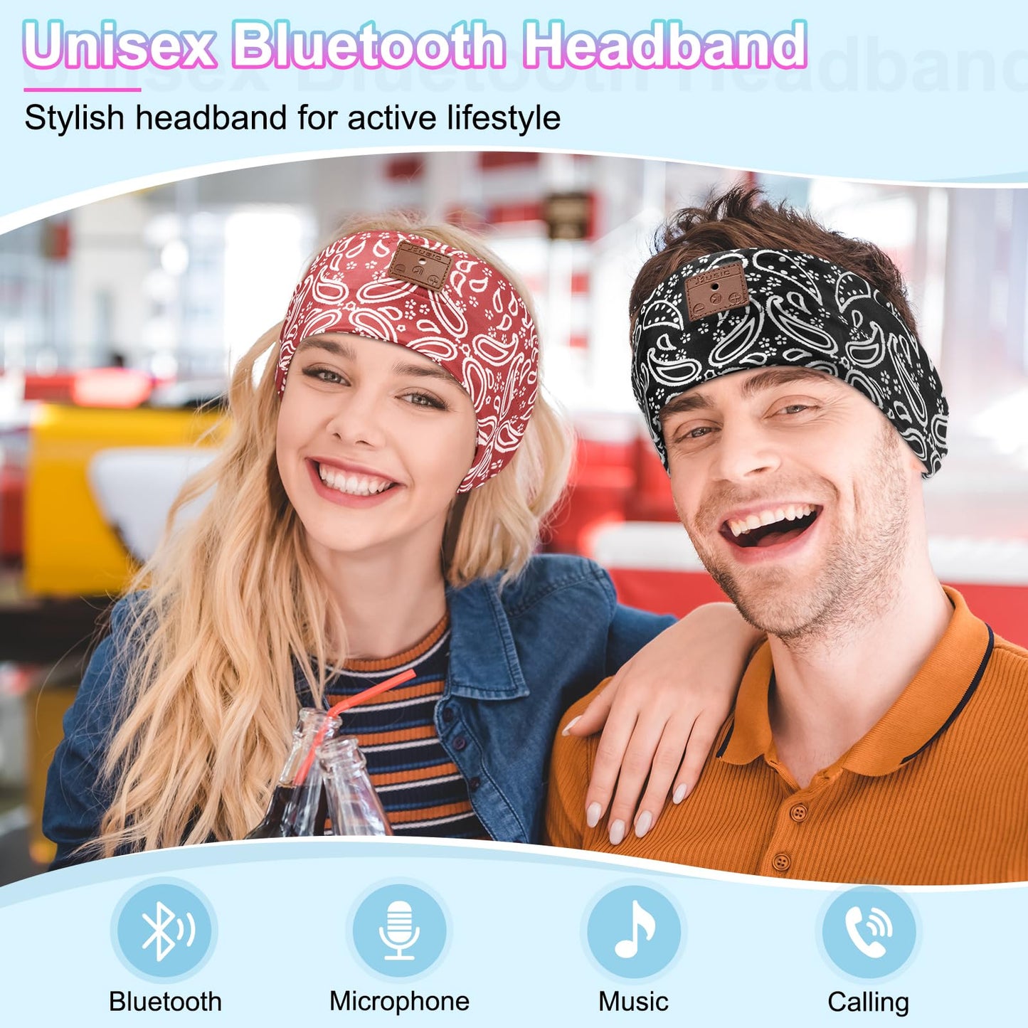 2-Pack Bluetooth Sleeping Headphones, Bluetooth Headband with Ultra-Thin HD Speakers, Headband Headphones for Yoga, Running, Workout, Travel, Sports, Unique Presents for Adult Teens - Black&Red