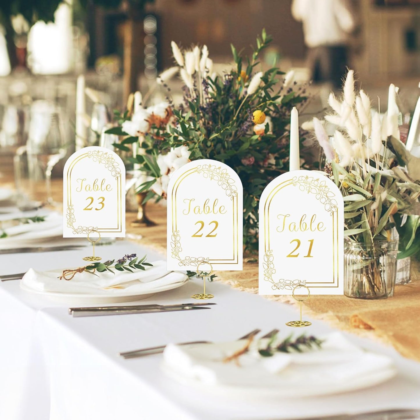 JOYIT 30 Sets Wedding Table Number 1-30 with 30 Pcs Round Table Number Holders, White Gold Table Number Cards with Place Card Holders, 4" x 6" Table Numbers for Wedding Reception and Birthday