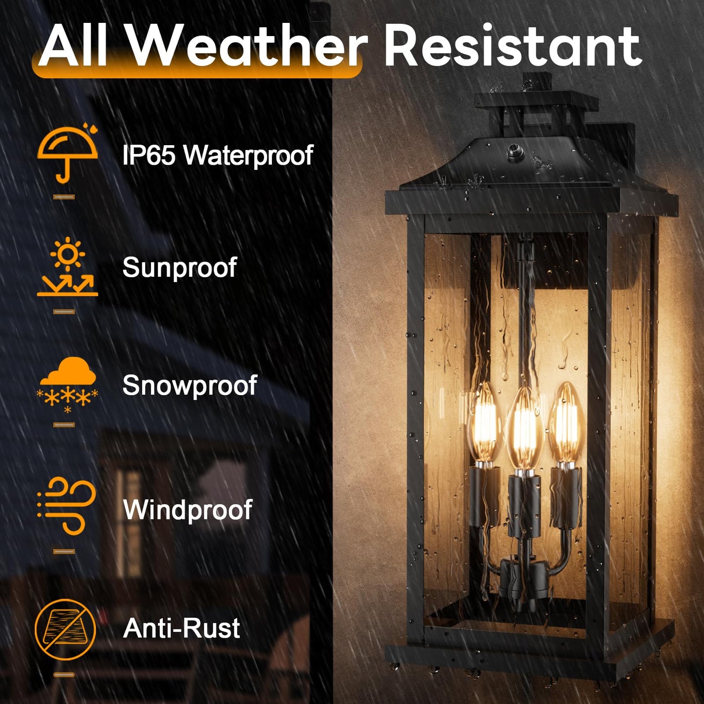 Venzblomia 20 Large Dusk To Dawn Outdoor Lights 3-Light  2 Pack Black Modern Exterior Lighting Fixtures Photocell Sensor Outside Porch Lights Wall Mount  Waterproof Patio Exterior Sconce Lamps E12