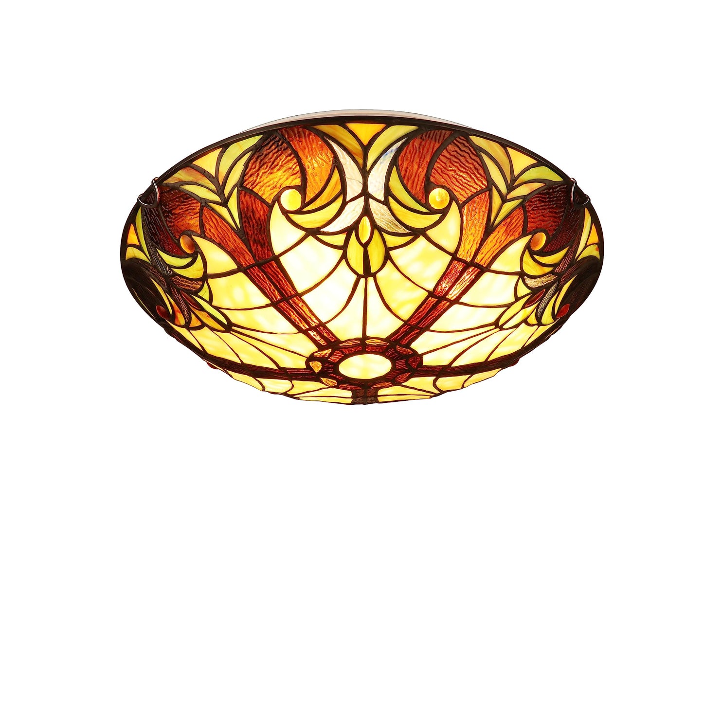Chloe Lighting Liaison 3-Light Ceiling Flush Fixture, 16in Wide, Stained Glass, Model CH18780VI16-CF3