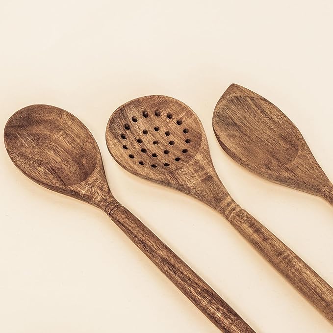Labrea Life and Home 1pc Solid Acacia Wood Spoon Kitchen Utensils Cooking Baking Home Essentials 11.5 Inch