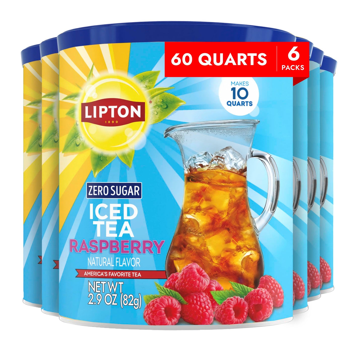 Lipton Zero Sugar Iced Tea Mix  Raspberry Flavor Black Iced Tea  Makes 10 Quarts (Pack of 6)