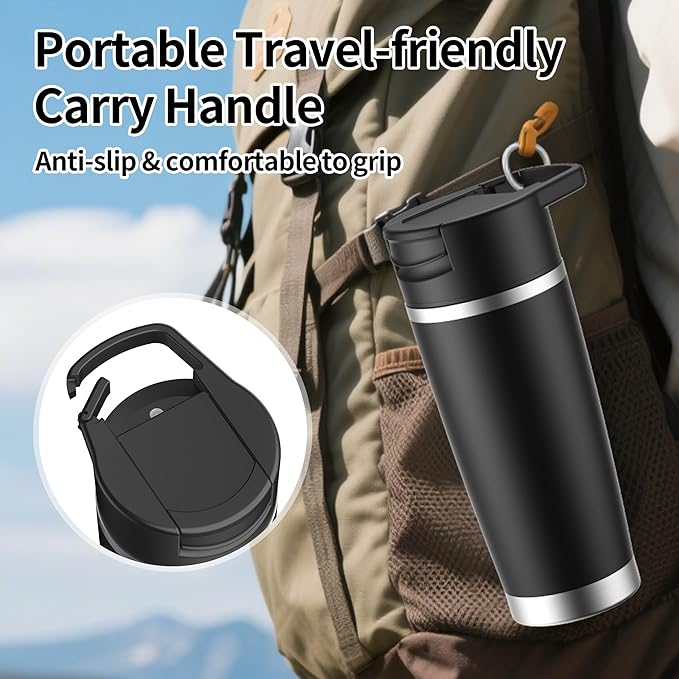 Portable Blender for Smoothies&Shakes 24oz Insulated Cup Cordless, Personal Small Licuadora Portatil With Stainless Steel Bottle, USB-C Rechargeable Travel Blender, BPA Free, for Juicing(Black)