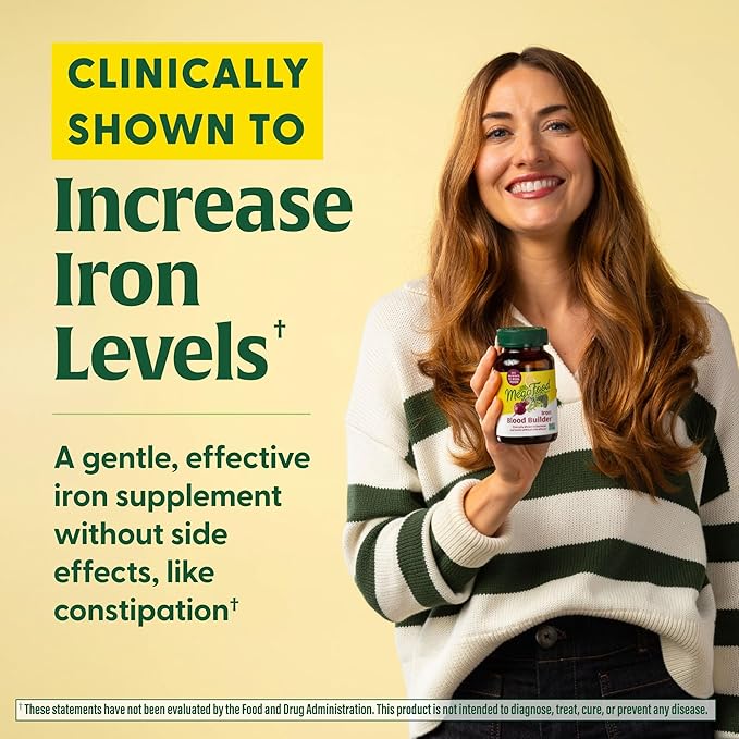 MegaFood Blood Builder Iron Supplement Clinically Shown to Increase Iron Levels Without Side Effects, Vegan Supplement For Women with Vitamin C, Vitamin B12 & Folic Acid, 60 Tablets
