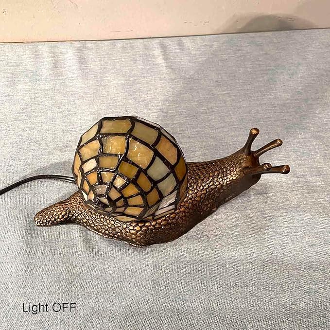 Bieye L10943 Land Snail Tiffany Style Stained Glass Accent Table Lamp for Home Decoration (Yellow, 10" D x 5" W x 5" H)