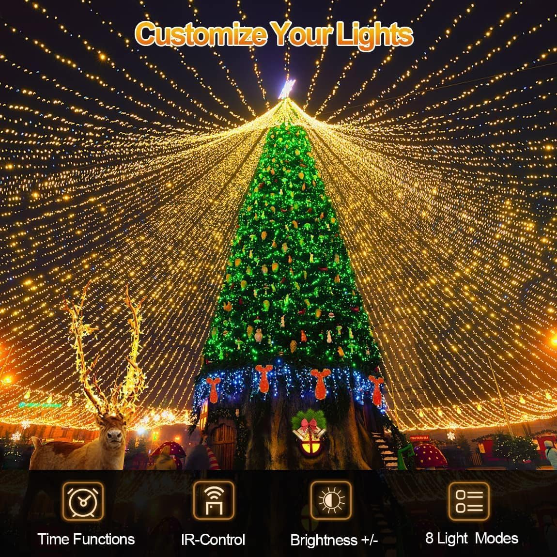 2 Pack 403 Ft 1000 Led Christmas Lights Outdoor Fairy Lights Plug In Extra Long Clear Wire String Lights With Remote Timer 8 Modes For Outside House Tree Garden Wedding Party Decorations-Warm White