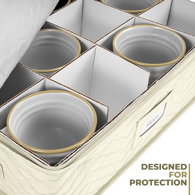 Sorbus China Storage Containers (Quilted) - Glass & Dish Storage Containers for Transport, Moving, Party - 8 Pc Stackable Plate Storage Set for Dinnerware, Mugs, Cups - Felt Plate Protectors Included