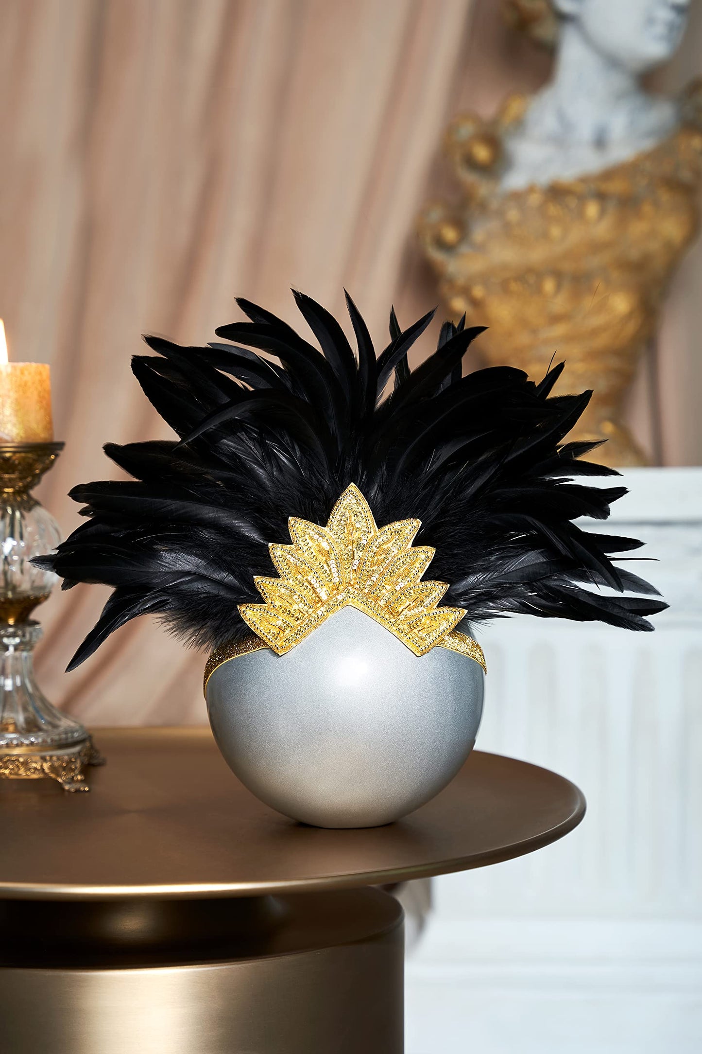 BABEYOND Carnival Feather Headpiece Showgirl Pageant Headband Women's 1920s Flapper Headband (Gold Crystal)