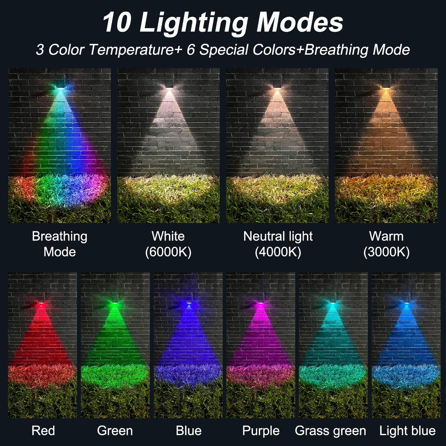 Ellasay Solar Fence Lights Outdoor: 10 Lighting Modes With Rgb Solar Powered Deck Light - Waterproof Ip65 - Led Lens Wall Decor For Garden Patio Backyard Porch 8 Pack