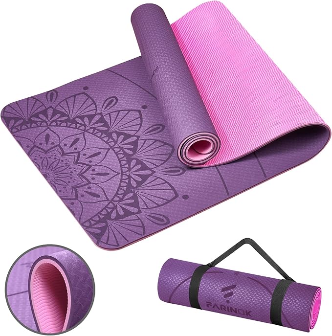 Yoga Mat Extra Thick 9MM, High Density Exercise Mats Non Slip for Home Workout, Pilates Mat with Strap for Women Men, Eco ...