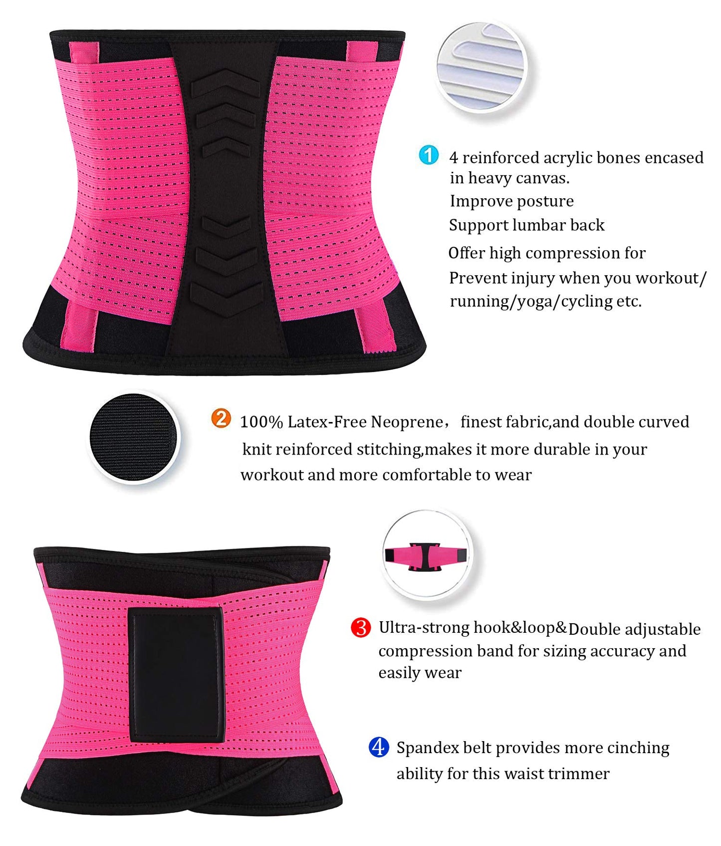 VENUZOR Waist Trainer Belt for Women - Waist Cincher Trimmer - Slimming Body Shaper Belt - Sport Girdle Belt (UP Graded)(FL Pink,M)