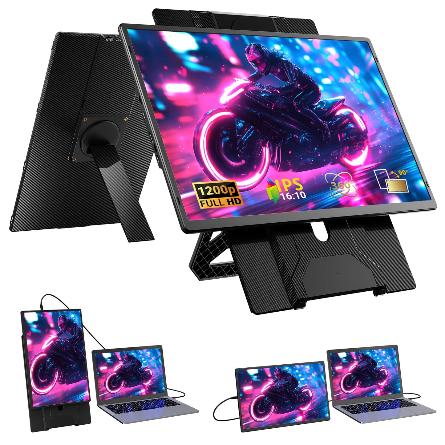 Ygretyrjh 16.1 Laptop Screen Extender, 1200P Fhd Portable Monitor For Laptop, 360 Rotating, Plug & Play, Detachable Stand, Heigh