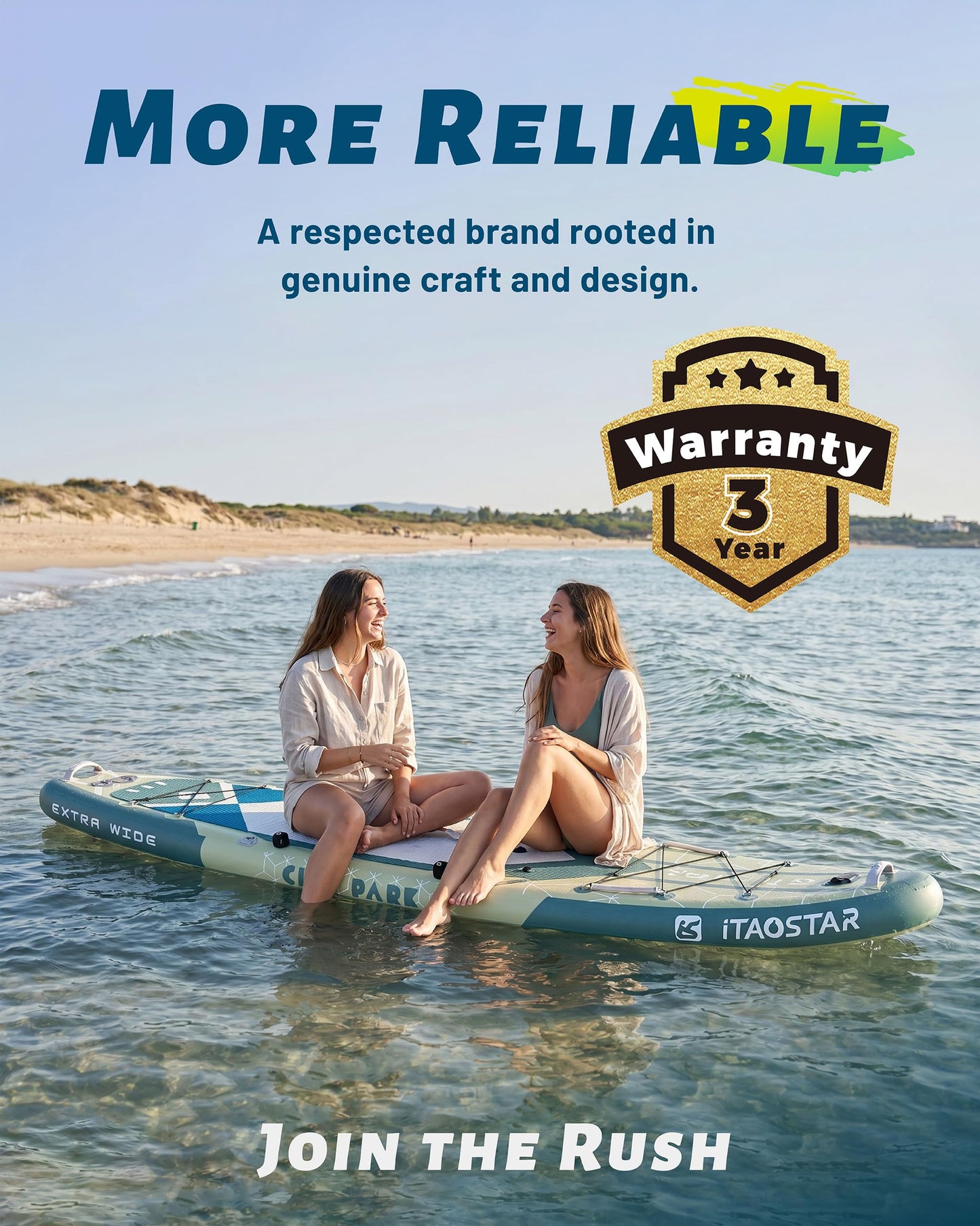 iTAOSTAR C03B 35" Super Wide Paddle Board, More Fun Inflatable Paddle Board with 5 Fins，12 Foot Stand Up Paddle Board with Premium SUP Accessories for Adults of All Skill Levels