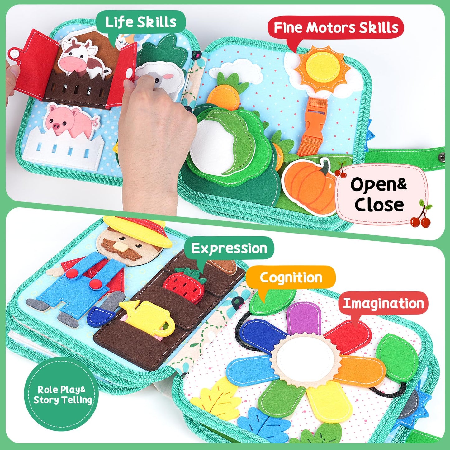 Cobelae Busy Book for Toddlers 1-3, Montessori Toys Busy Board for 1 Year Old, Felt Toddler Quiet Book, Educational Learning Activity Books, Kids Travel Toys, Gifts for Boys & Girls Ages 1+