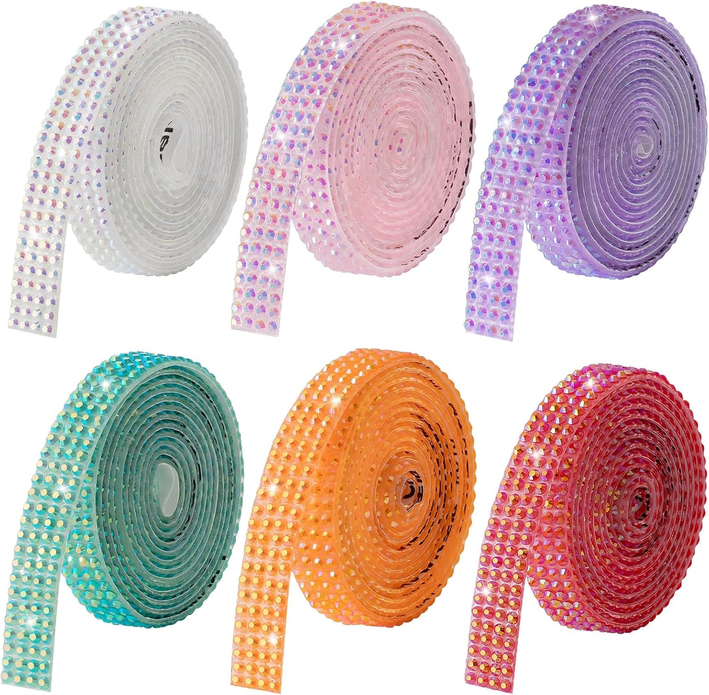 Rhinestone Ribbon Self Adhesive Crystal Rhinestones, 6-Rolls Bedazzling Strips, 6-Yard Rhinestone Strips for DIY Craft, Rhinestones Tape Self Adhesive