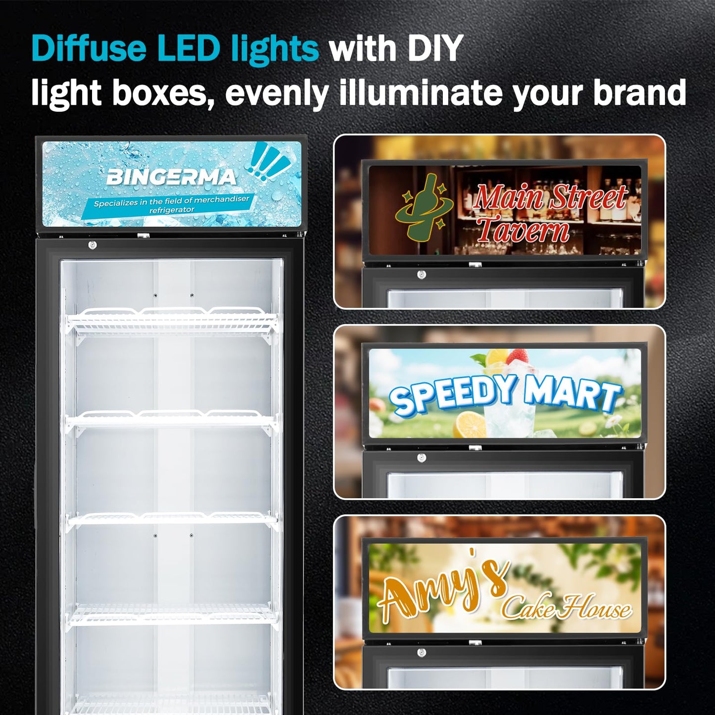 BINGERMA Commercial Display Refrigerator with Glass Door 12 Cu.ft Merchandiser Beverage Cooler Bar Black Drink Fridge for Convenience Stores, Supermarkets,Bars,Offices