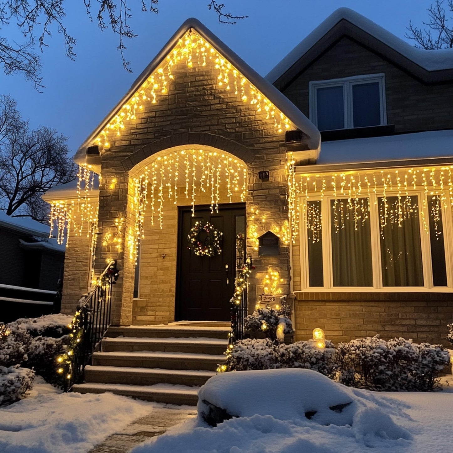Dazzle Bright Christmas Icicle Lights  88.5 Ft 1080 Led 8 Modes Curtain Fairy Lights With 180 Drops  Xmas String Lights For Outdoor Holiday Wedding Party Decorations (Warm White)