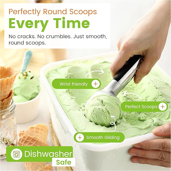 Spring Chef Heavy Duty Metal Ice Cream Scoop - Dishwasher Safe Ice Cream Scooper, Commercial Icecream Scoop Spade, Professional Kitchen Tool for Gelato, Melon, Sundae, Cookie Spoon - Black