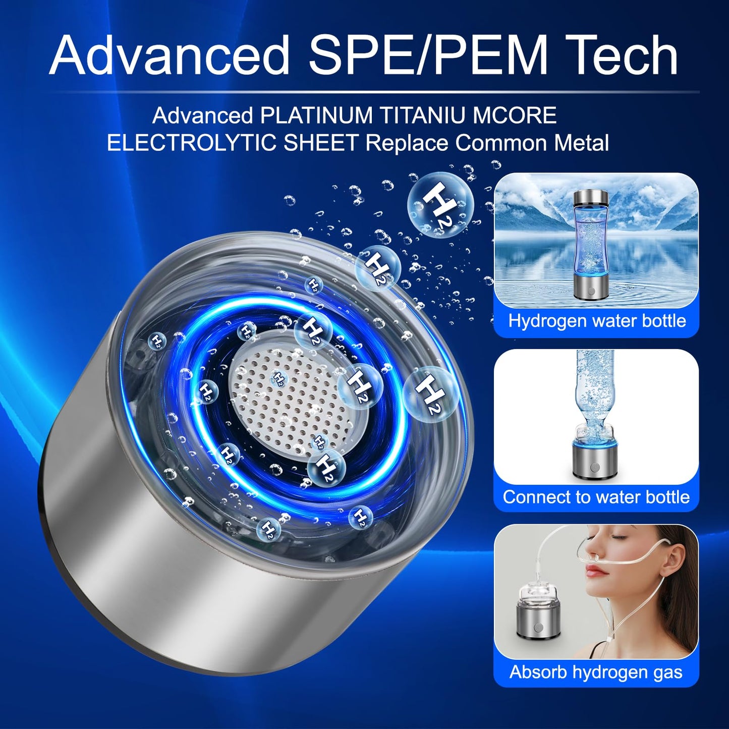 2025 Portable 4000PPB Hydrogen Water Bottle Generator, SPE PEM Tech Glass Ionizer Machine 420ml for Home, Office, Travel, Fitness – Health Benefits with USB-C Charging