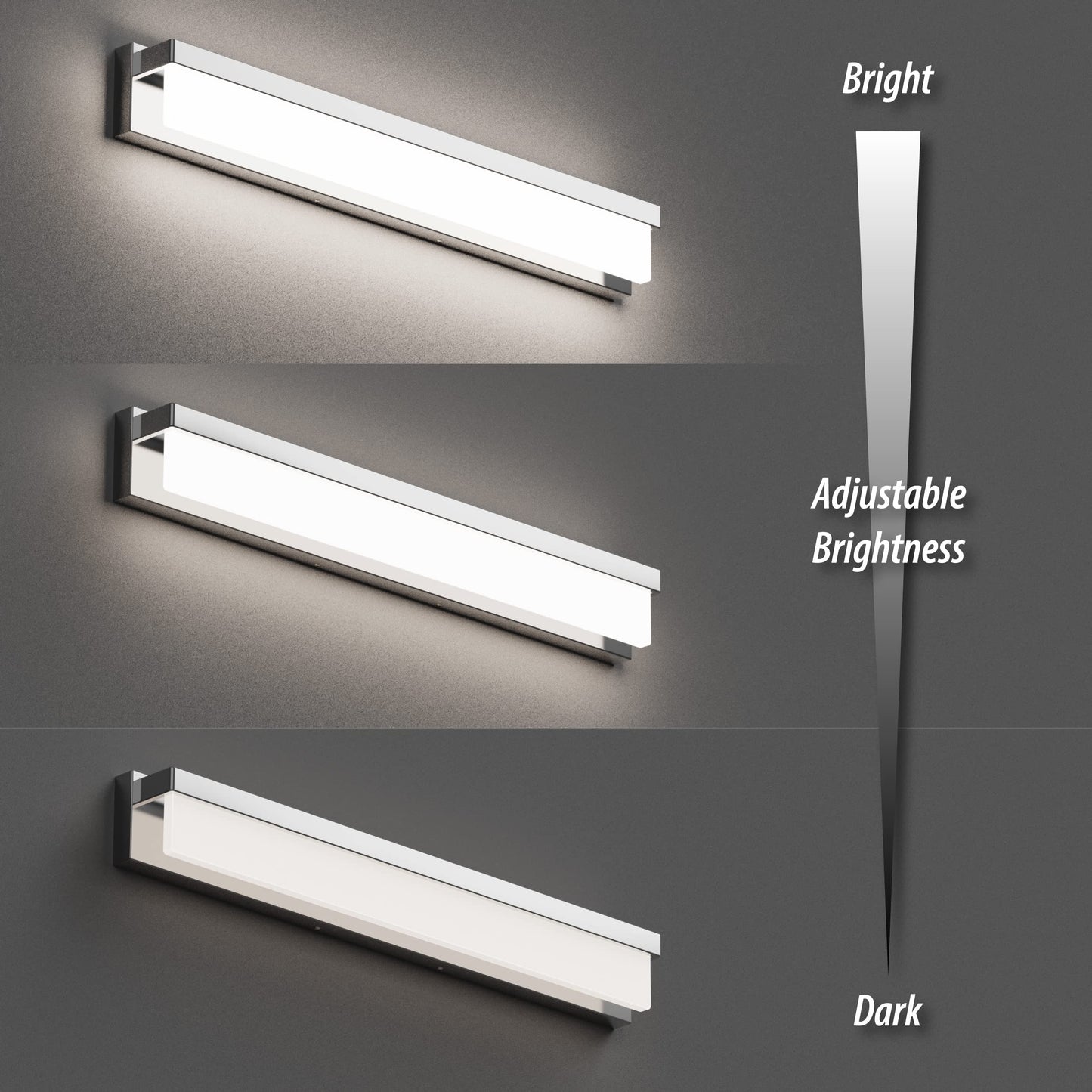 Lightinn Led Bathroom Vanity Light Fixture, 32.3 Chrome Stainless Steel, Model 8890-24W-Chr, Modern Design, Daylight 4000K