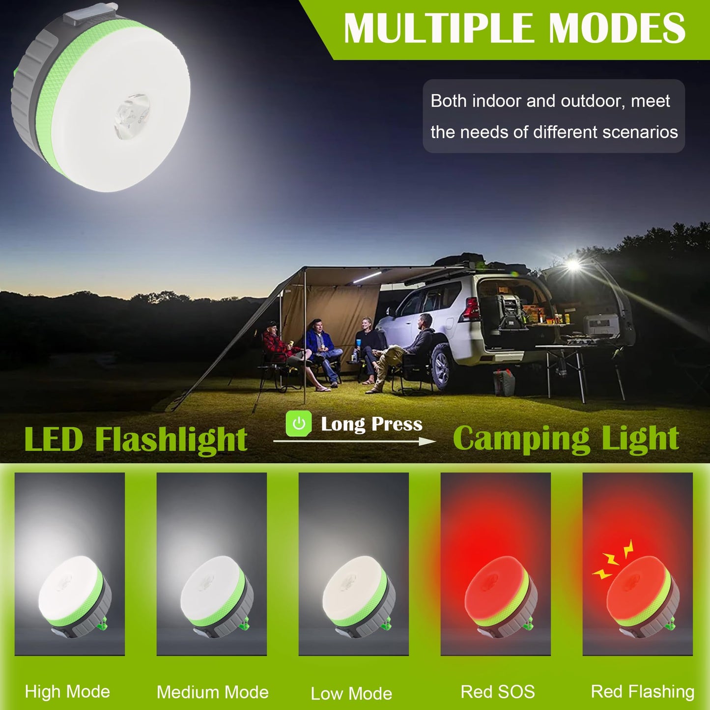 Lit-Path Led Camping Lantern - Rechargeable, 2200Mah, Magnetic Base, Medium Green, 1-Pack, Model Lt-Cpl001S-Gr