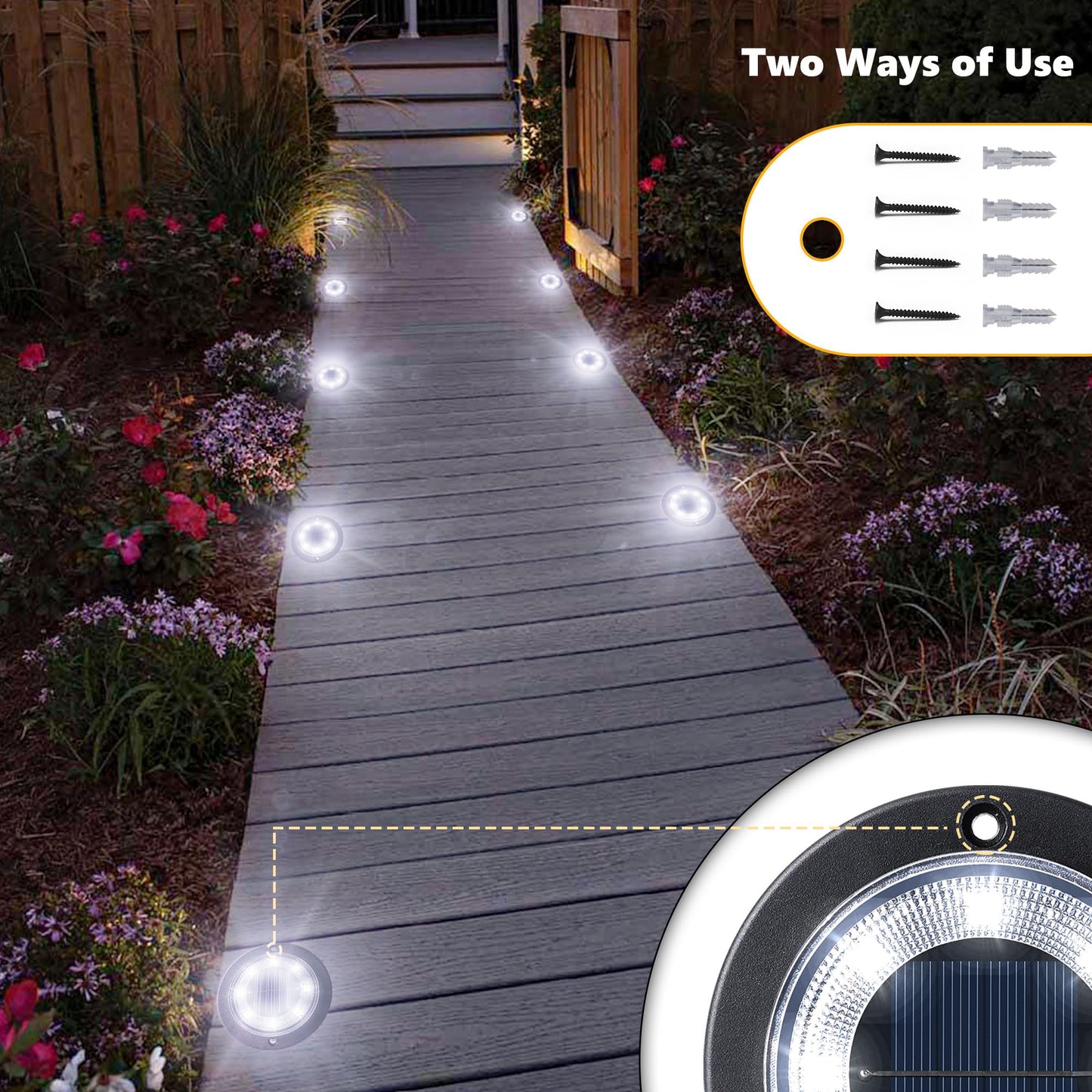 Flacchi Solar Ground Lights - Solar Powered Lights Outdoor Solar Disk Light Waterproof Landscape Light for Patio Yard Pathway Walkway Driveway (Cool White, 12 Pack)