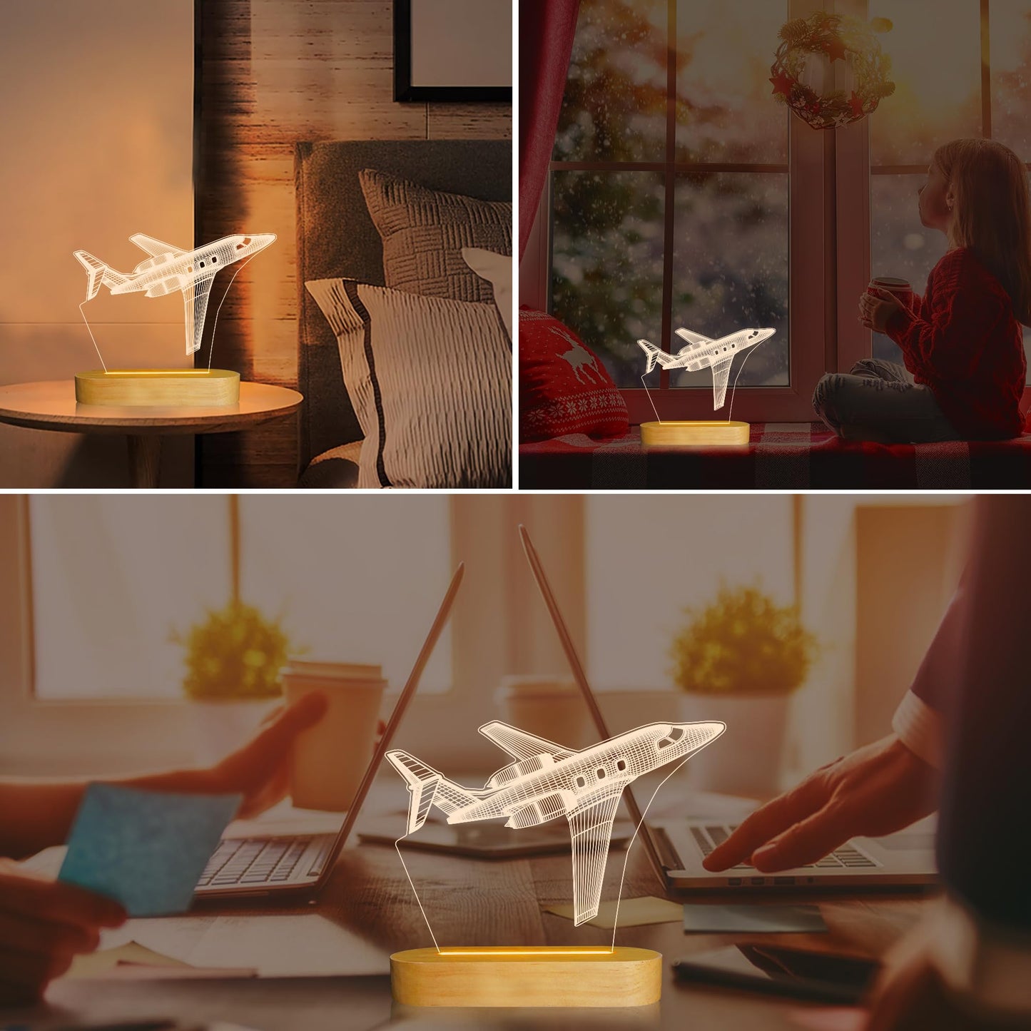 Lightzz Air  Night Light 3D Illusion Lamp, Yellow Wood Table Lamp For Boys, Usb Powered, Model Fs-Xmx001-9999