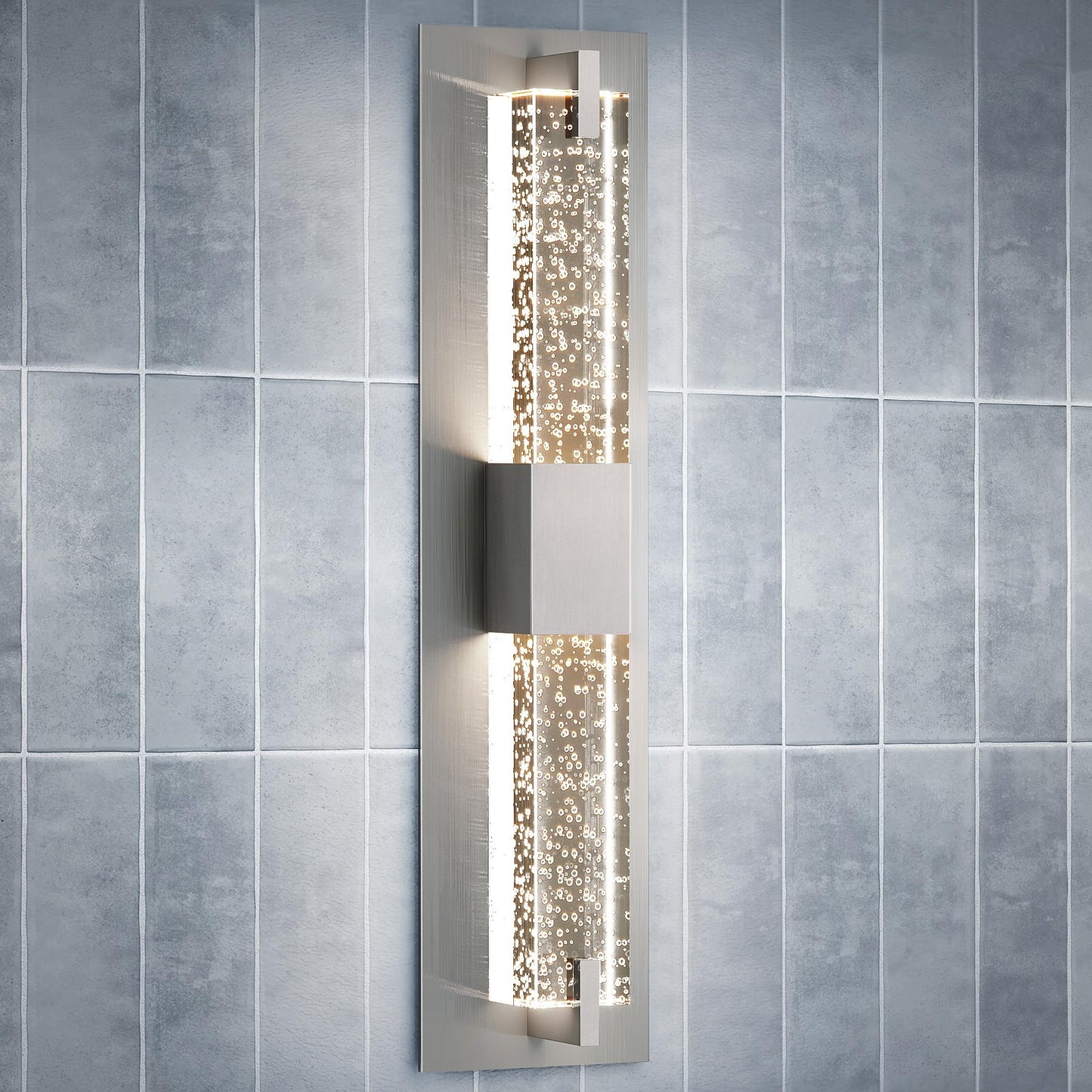 Woshitu Led Wall Sconce Light: 19 Inch Nickel Modern Sconces Wall Lighting 3000K Dimmable Crystal Wall Lamps Indoor Bathroom Sconce Wall Mount Light Fixtures For Living Room/Bedroom/Hallway