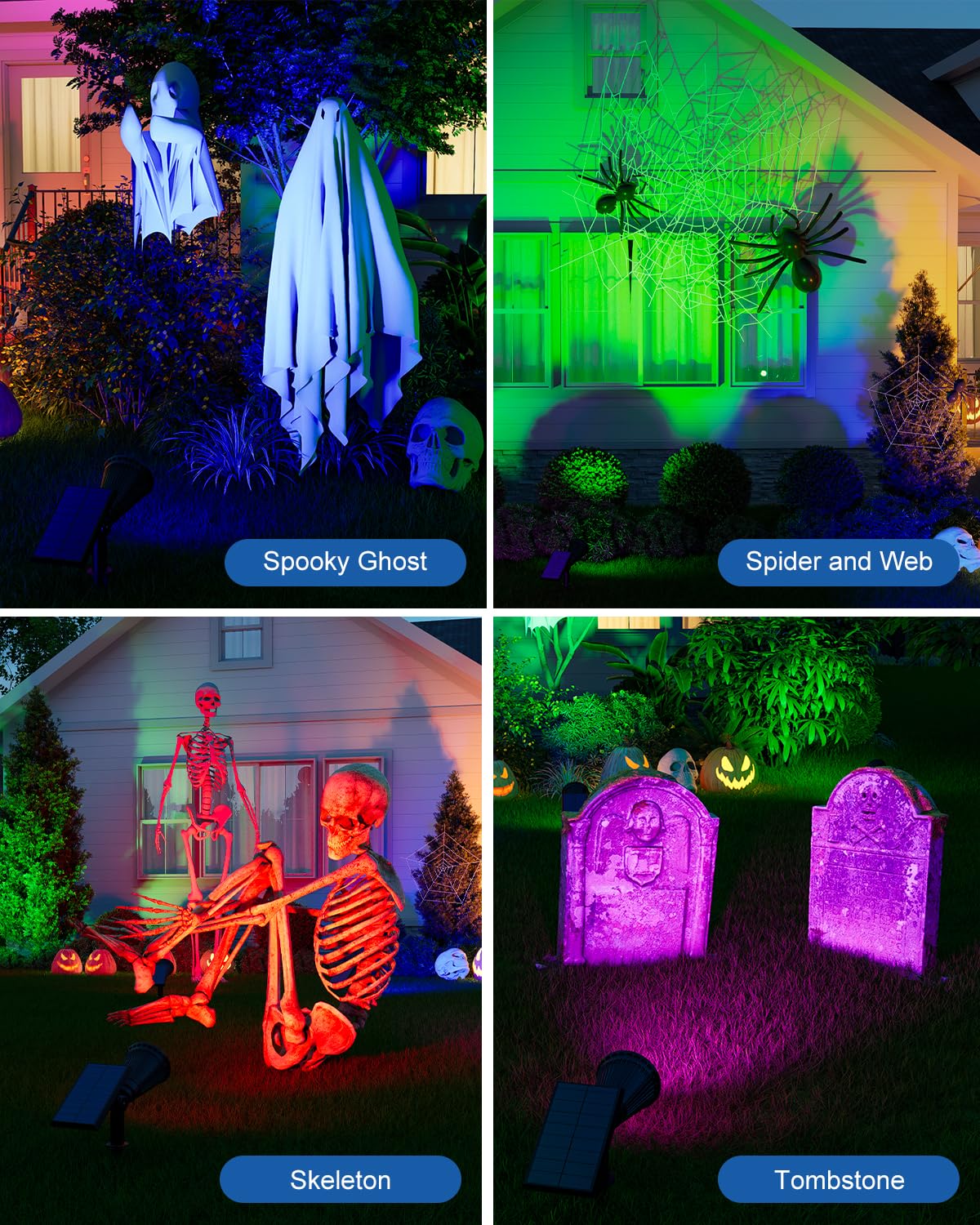 FALOVE Christmas Color Changing Solar Spotlights, 1 Pack, Outdoor Waterproof LED Landscape Uplighting, Model FA0502C