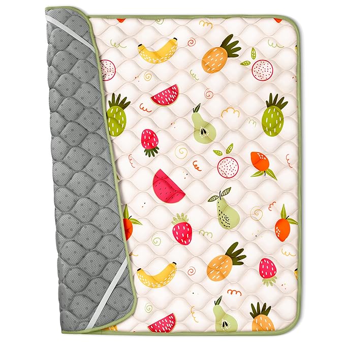 50x50 Playpen Mat, PIGLOG 0.8 Inch Thick Foam Baby Play Mat for Floor, Soft Fabric Cushioned Play mat for Babies，Washable Non-Slip Playmate for Baby, Infants & Toddlers (Light Yellow)