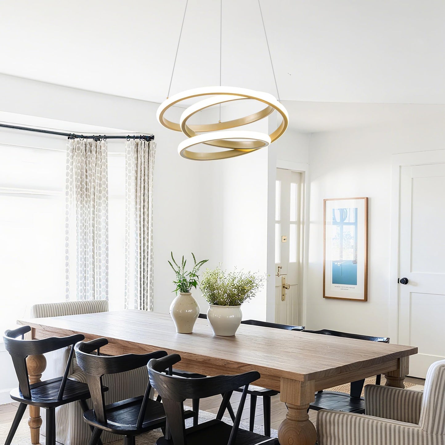 Mayful Modern Chandelier With Remote Control  3-Color Dimmable Led Pendant Light Fixtures  Height Adjustable Kitchen Island Lighting For Dining Room Bedroom Living Room Foyer Office Gold 13.78 Inches