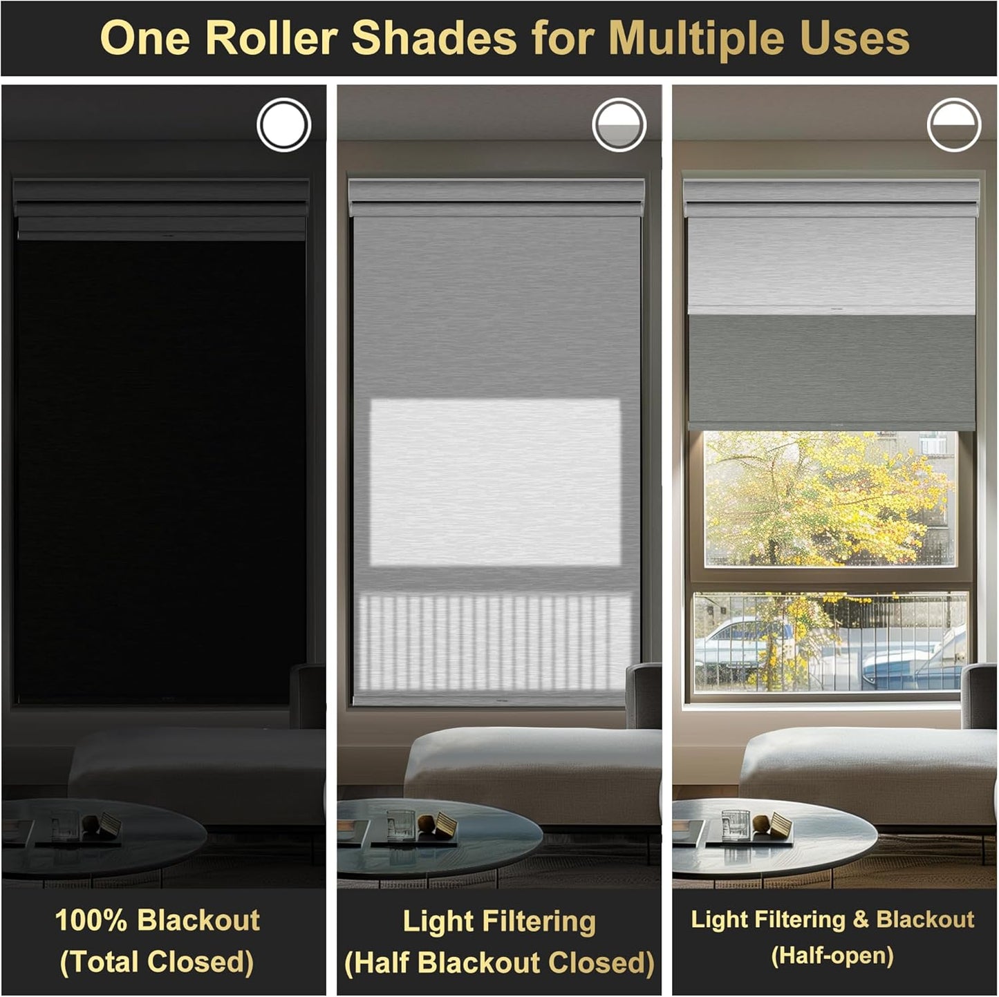 BERISSA Cordless Dual Roller Shades with Cassette Valance,Double Window Shades Blackout and Light Filtering Shades,Day and Night Roller Shades for Home Office Door.Grey and White.50 W x 64" H