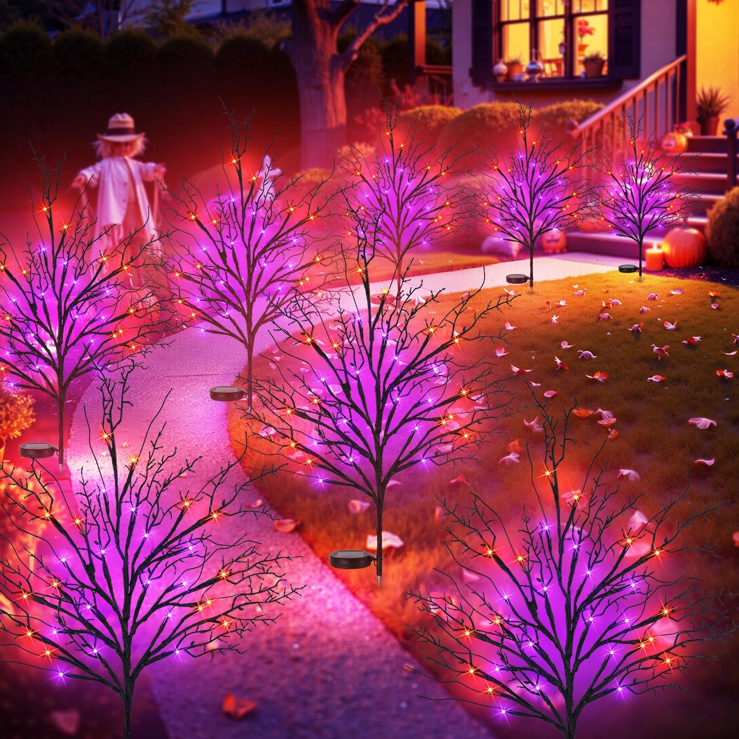 Luiywan Fall Solar Pathway Lights 8PCS, Autumn Outdoor Harvest Decorations, Waterproof Maple Leaves Lights for Lawn Yard Garden