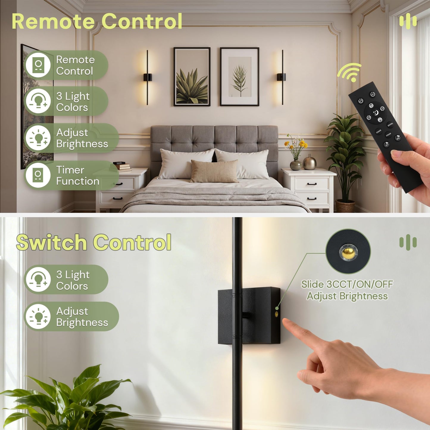 L Lohas Led Battery Operated Wall Sconces Set Of 2  Battery Wall Sconce 10000Mah  Black Rechargeable Sconces 3Cct  28.1 Inch Wireless Wall Lights  Sconce Wall Decor For Bedroom  Living Room
