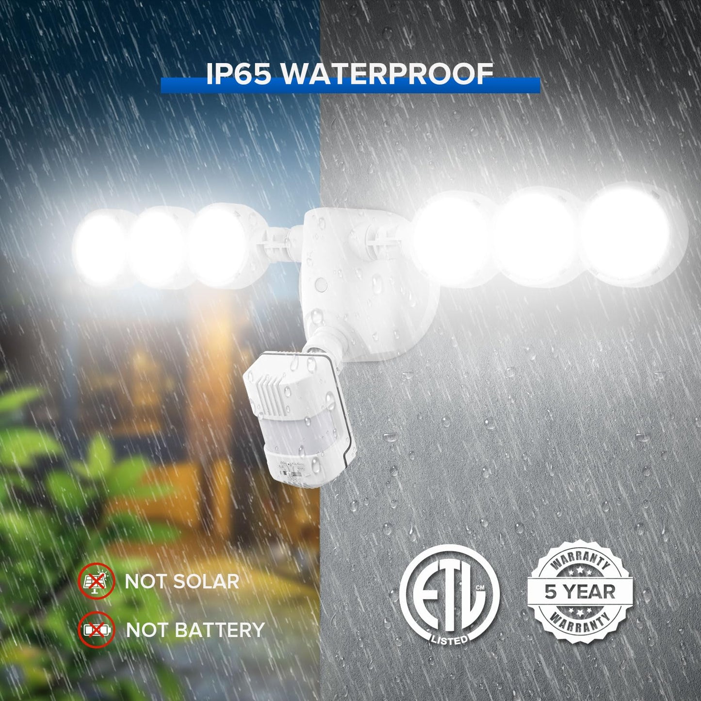 Sansi 45W Motion Sensor Outdoor Flood Light, 6000Lm, 5000K, White, C2440-Mw-45W, 4 Modes, 320° Wide Angle